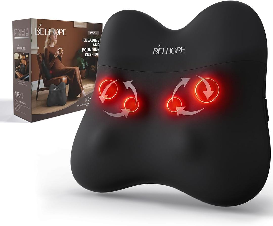 Back Massager with Heat, Cordless Back and Neck Massage for Pain Relief Deep Tissue, 4D Shiatsu and Percussion Massage Pillow, Lower Back Massager for Office, Gifts for Christmas Women Men, Black