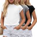 3 Pack Girls Shirts Summer Cap Sleeve Fashion Mock Turtleneck Tops Kids Loose Fit Casual 2026 Trend Tees 5-14 Y