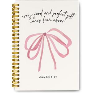 Chirstian Bible Verse Journaling Notebooks, Coquette Pink Bows Spiral Notebook, Christian James 1:17 Notebook Journal, Pink Office Supplies, Hardcover Spiral Lined Notebook 5.5 x 8.3