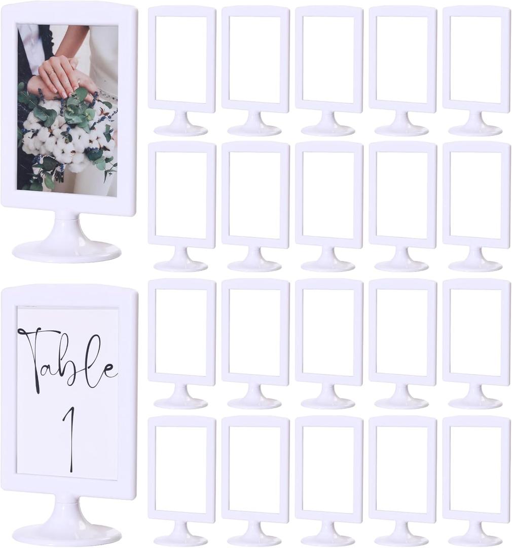 20 Pack Double Sided Standing Picture Frame 4x6 Plastic Photo Frame Bulk White Picture Display Holder Stand for Table Number, Menu, Wedding, Christmas