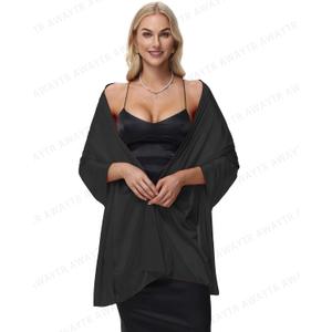 AWAYTR Silky Sheer Shawls and Wraps for Women Evening Dresses Soft Silky Wraps Wedding Bridal Scarf (Black)