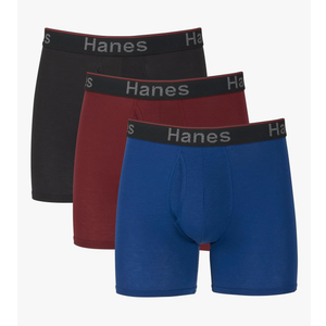 Hanes Total Support Pouch Men's Boxer Brief Underwear, Anti-Chafing, Moisture-Wicking Odor Control, 3-Pack (Reg or Long Leg), Size L