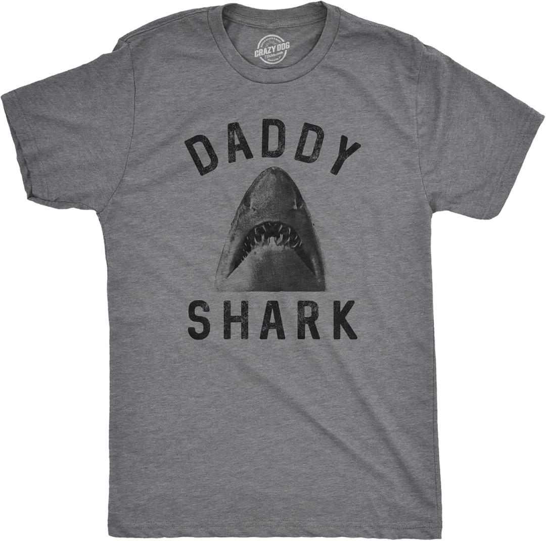 Mens Daddy Shark T Shirt Funny Shark Face Chomp Jaws Fathers Day Graphic Tee (Gray, XXXL)