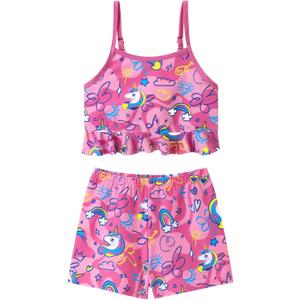 Girls Tankini Swimsuit 2 Pieces Mermaid Bathing Suit Little Girls Summer Beach Rash Guard Swimwear for 3 Years (Pink)