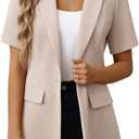 Mina Self 2026 Summer Women's Short Sleeve Blazer Jacket - Open Front Lightweight Breathable Fully-Lined Work Casual Pocket (Beige, XXL)