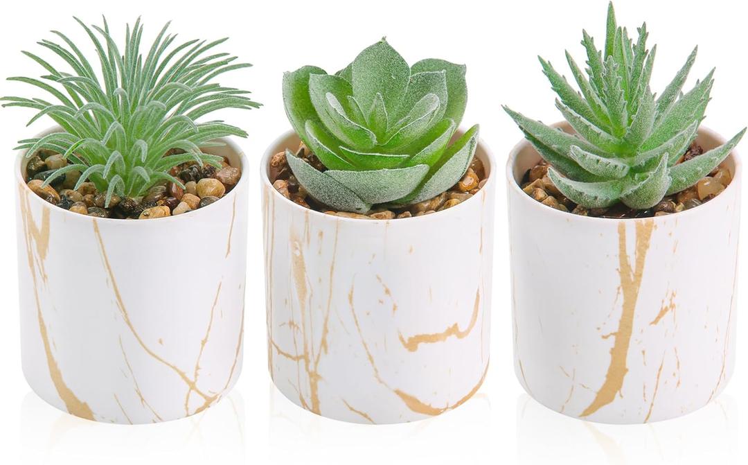 Der Rose 3 Pack Small Fake Plants Succulents Plants Artificial in Pots for Home Office Desk Decor for Women (Green)