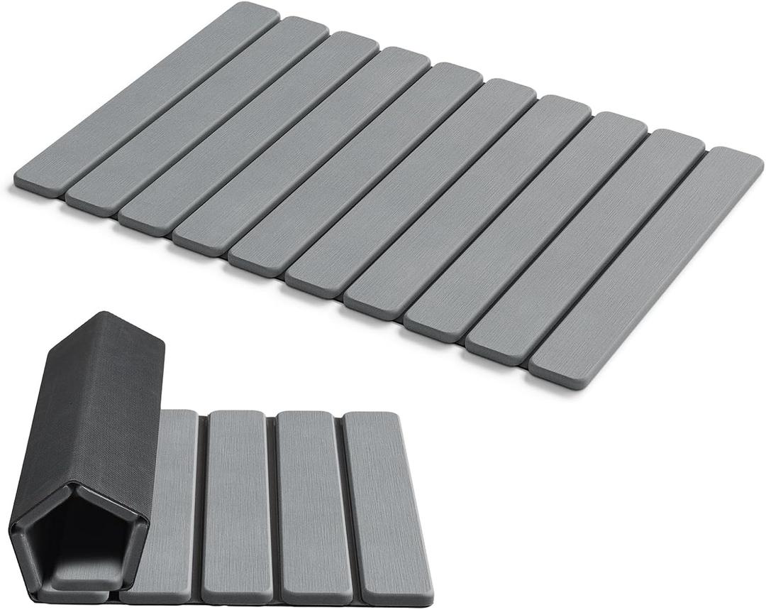 AWW Foldable Stone Bath Mat, Quick Dry Diatomaceous Earth Bath Mat with Non-Slip Mat, Super Absorbent, Easy to Clean, Compact for Small Bathrooms, 23.6 x 15.5, Grey