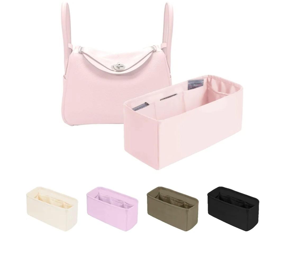 Organizer Insert for Hermes Bags, Luxury Bags Storage with Silk, Lightweight Inner Bag Compatible with Lindy 26 Bags, Multiple Pockets Large Capacity(Pink, Lindy26)