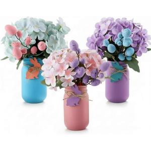 Roowest 3 Pcs Easter Centerpieces for Tables Easter Mason Jars with Flowers Spring Table Decor 2.6 x 5.1 Inch Bunny Egg Mason Jars with Bunny Tags for Spring Home Centerpiece Dinning Table Decor