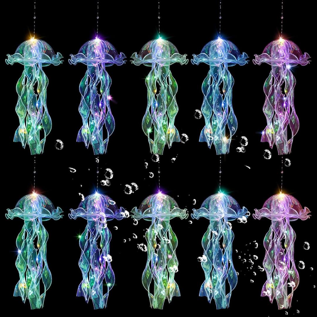 Jellyfish Decor, 10 Pcs Jellyfish Lanterns - Hanging Jelly Fish Decoration for Mermaid Theme Party & Under The Sea Party Decorations, Birthday Gift Supplies for Women Girls Baby (5 Colors) (Yellow, Pink, Purple, Blue, Green)