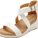 DREAM PAIRS Women's Open Toe Buckle Ankle Strap Summer Platform Wedge Sandals (9, White/Pu)