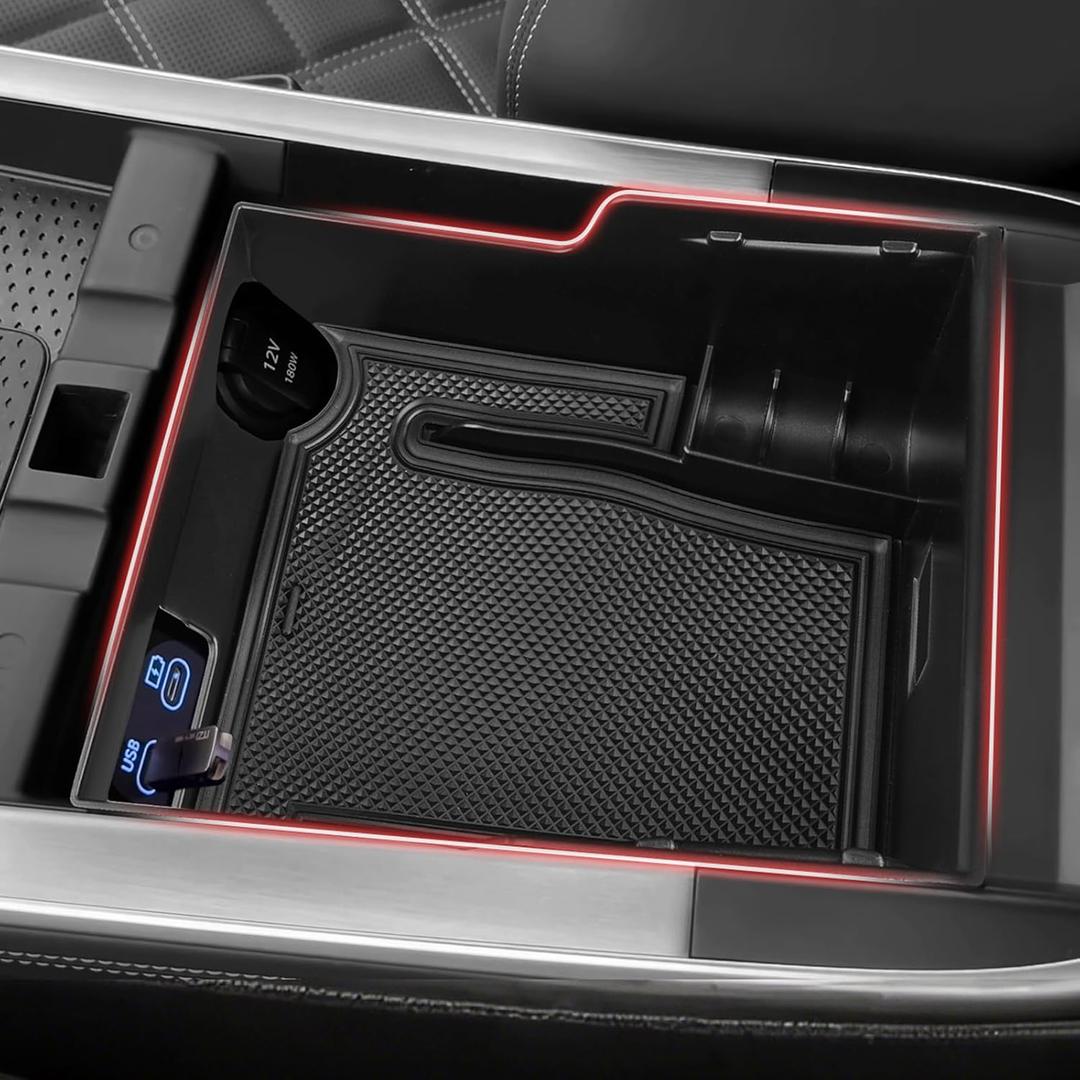 Autorder Center Console Organizer for 2026 Genesis GV70 Accessories Armrest Storage Box Secondary Insert Tray with Black Non-Slip Silicone Mats
