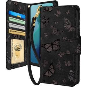 Toycamp for Moto G 5G 2024 Wallet Case with Wrist Strap - Leather Flip Folio Phone Case with RFID Blocking 4 Card Holder for Motorola G 5G 2024 Funda Cute Aesthetic for Women Ladies, Black Butterflies