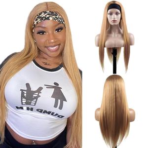 22 Inch #27 Honey Blonde Headband Wigs Human Hair Straight Wigs for Black Women Brazilian Virgin Hair Glueless None Lace Front Half Wig Wear and Go Blonde Headband Wigs Human Hair
