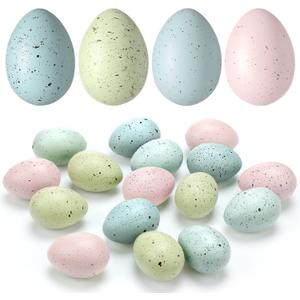 Easter Speckled Eggs 2.4 in Plastic Speckled Eggs Bowl and Vase Filler Faux Chicken Eggs for DIY Spring Displays and Easter Decorations (Pink, Blue, Yellow, Light Blue,16 Pcs)