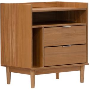Walker Edison Blythe Mid-Century Modern Tray-Top Storage Nightstand, 25 Inch, Caramel