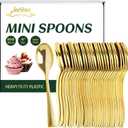 Mini Gold Spoons 4 Inch (100-Count) Disposable Small Plastic Dessert Spoons for Appetizers Tasting, Cocktail Hors D'oeuvres, Charcuterie Board, Wedding Reception