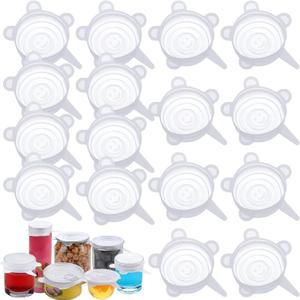 Patelai 16 Pack Silicone Jar Covers Same Size Silicone Jar Cap Stretch Lids Thicker Reusable Container Cover, Expandable Food Storage Covers Dishwasher and Freezer Safe 2.6-3.3 Inch(White)