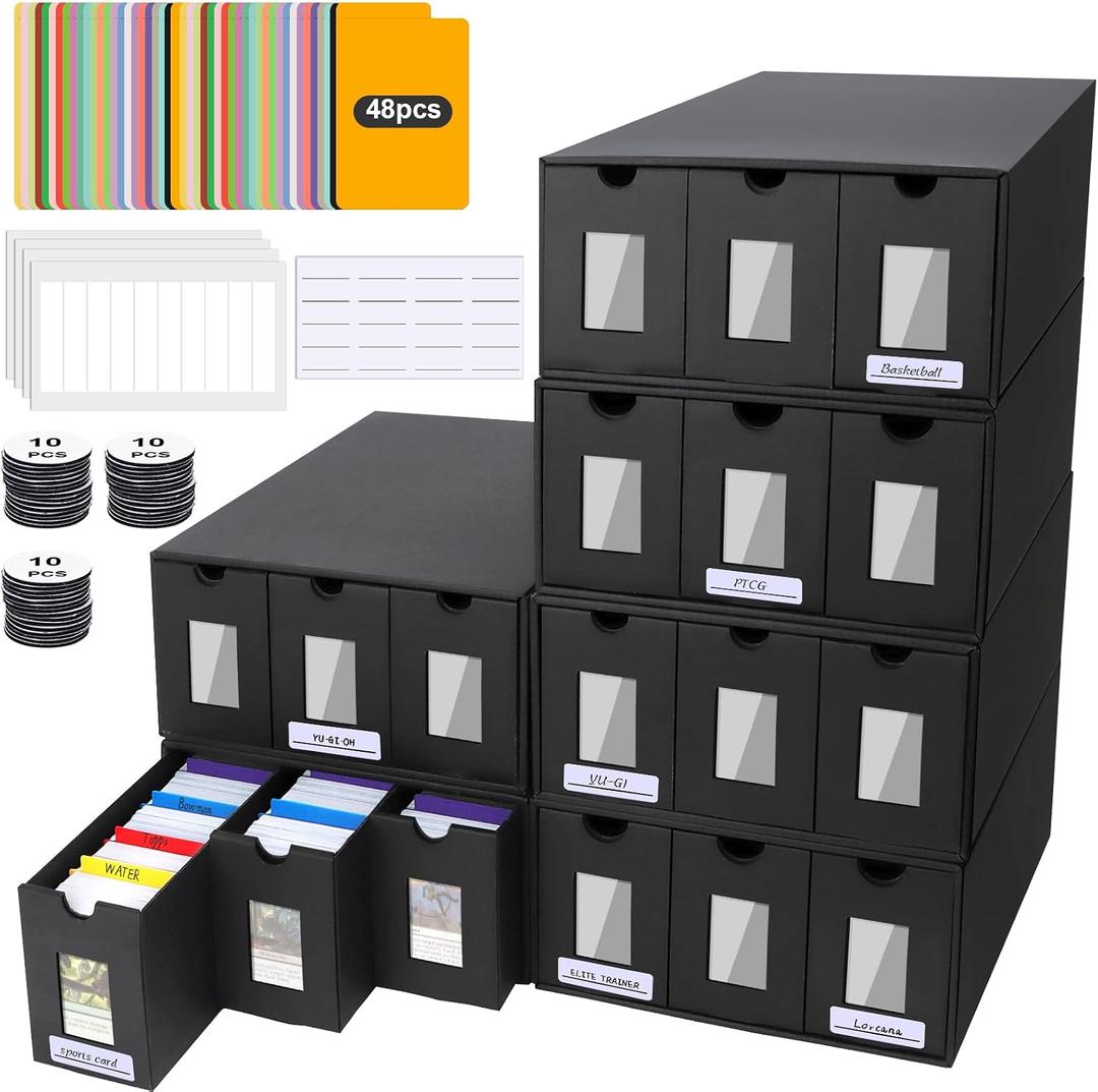 Trading Card Storage Box, 18000+ Cards Deck Box for MTG Commander, Trading Cards Organizer with 48 Card Dividers, Labels & Tapes, Visible Card Deck Boxes for MTG TCG PTCG Sport Cards