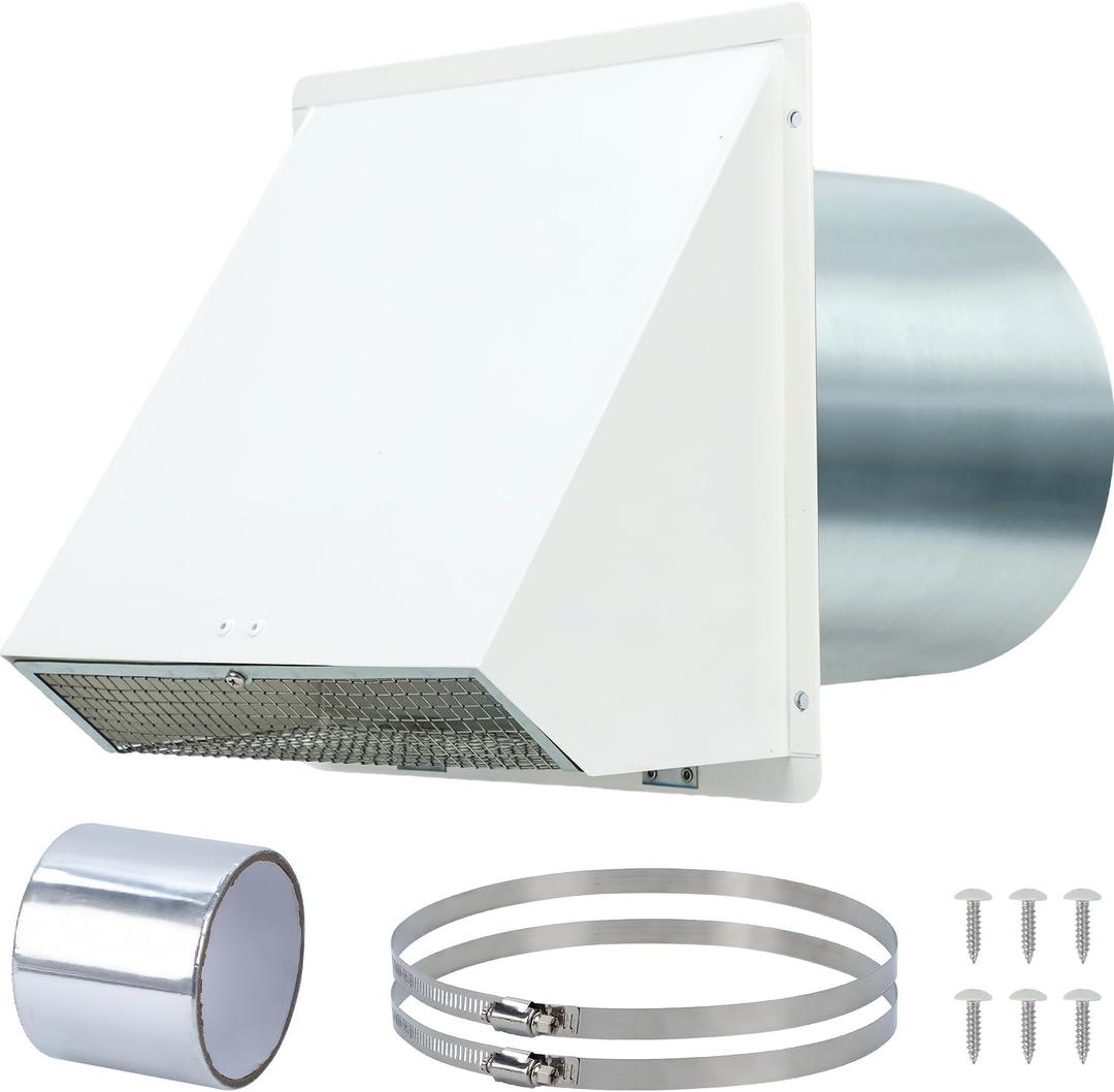 8 Inch Dryer Vent Cover Outside with Screen and Damper - Heavy-Duty Galvanized Steel, Wind/Rain/Insect Proof, Quiet & Easy Install, Wall Vent Cover for Dryer, Kitchen, Bathroom