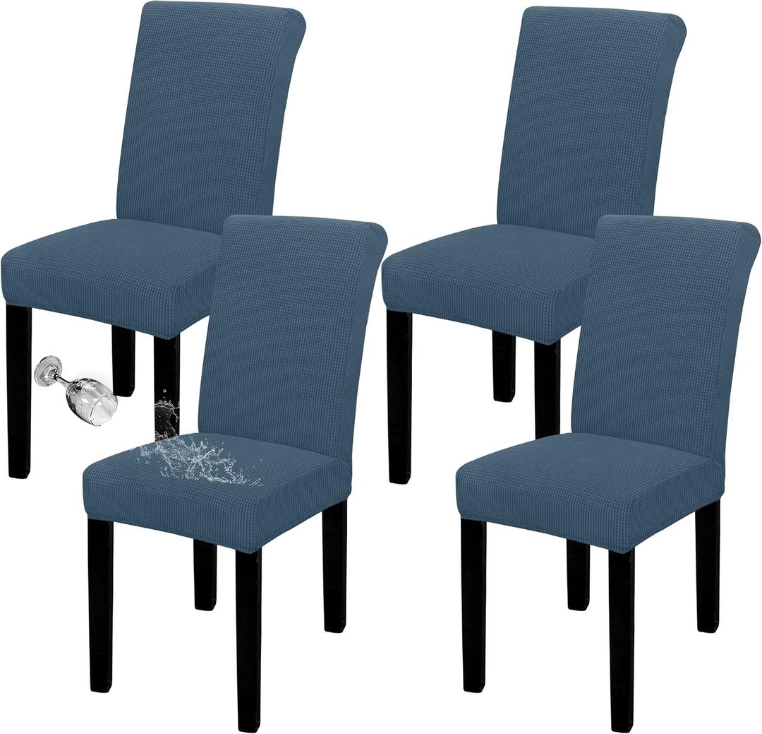 Easy-Going 100% Waterproof Dining Room Chair Cover Set of 4, Stretch Jacquard Parson Chair Slipcover Removable Washable Chair Protector for Home, Restaurant, Banquet (XLarge, Bluestone)