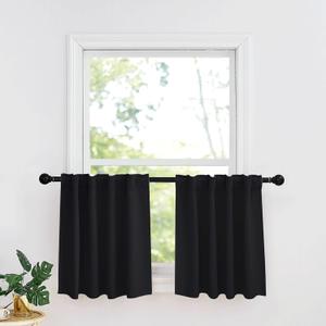 RYB HOME Small Window Curtains - Blackout Insualting Privacy Curtains for Kids Bedroom Kitchen Bathroom Basement Cafe Cabinet Tiers Drapes, 34 Width x 30 Length, 2 Panels, Black
