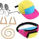 Cindeer 5 Pcs 90s Hip Hop Accessories for Women Men 80s 90s Outfit Neon Fanny Pack Hat Sunglasses Gold Chain Earrings