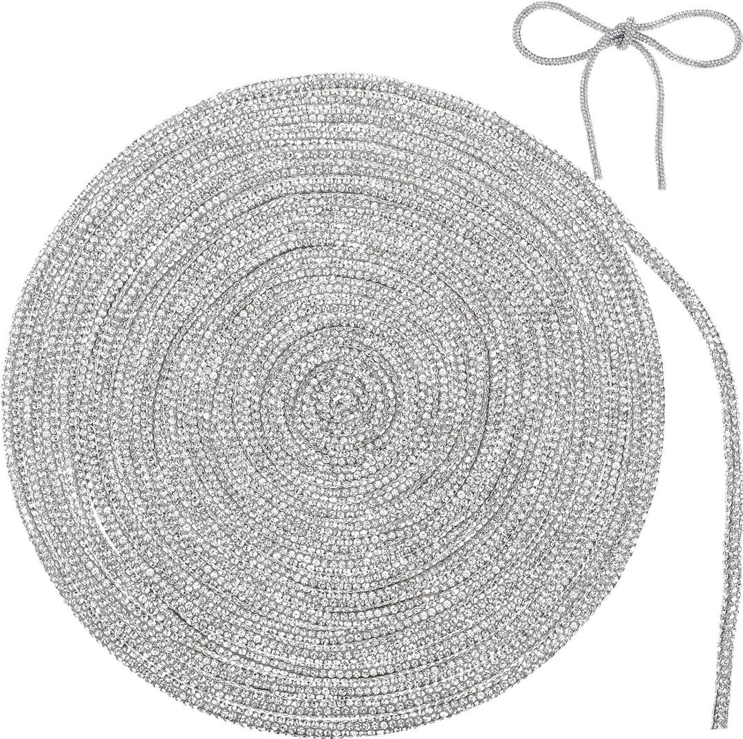 Shappy 20 Yards Rhinestone Glitter Shoelaces Shoe Laces Cord Crystal Bling Shiny Round Cords Hoodie Drawstring for DIY Sweatpants Sneakers Hoodies Dress Decorations, White