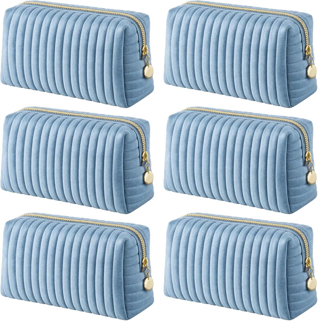 Sanwuta 6 Pcs Bridesmaid Proposal Gifts Velvet Bridesmaid Cosmetic Bags Bridal Party Wedding Bridesmaids Supplies for Women Bridal Shower Wedding Bachelorette Party(Dusty Blue)