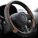 Elantrip Leather Steering Wheel Cover 15 1/2-16 inch Universal Padded Soft Grip Breathable for Car Truck SUV Jeep Anti Slip Brown (Black and Brown)