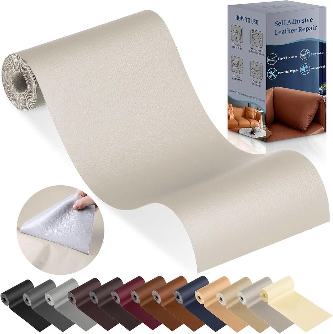 YAFLC Leather Repair Patch for Furniture, 4" x 63" Self Adhesive Leather Repair Kit Vinyl Repair Tape for Car Seat Sofa Jackets Couches Chair Apricot