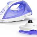 OMAIGA Cordless Iron for Clothes, 1550W 2-In-1 Cordless/Corded Steam Iron Rapid Heating, Ceramic Soleplate, 3-Way Auto-Off, Self-Cleaning, 12.85oz Water Tank Ironing Clothes for Home, Purple