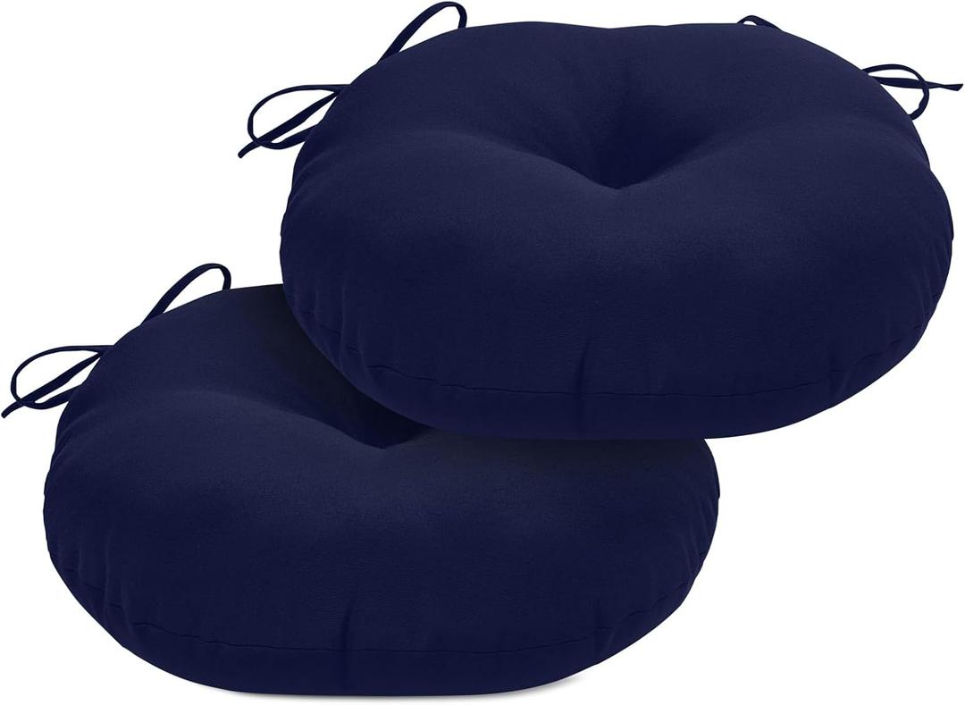 Round Outdoor Chair Cushions, Tufted Bistro Chair Cushions with Ties, Thickened Round Seat Cushion for Patio Furniture, 2 Pack, 15x15 Inch, Navy