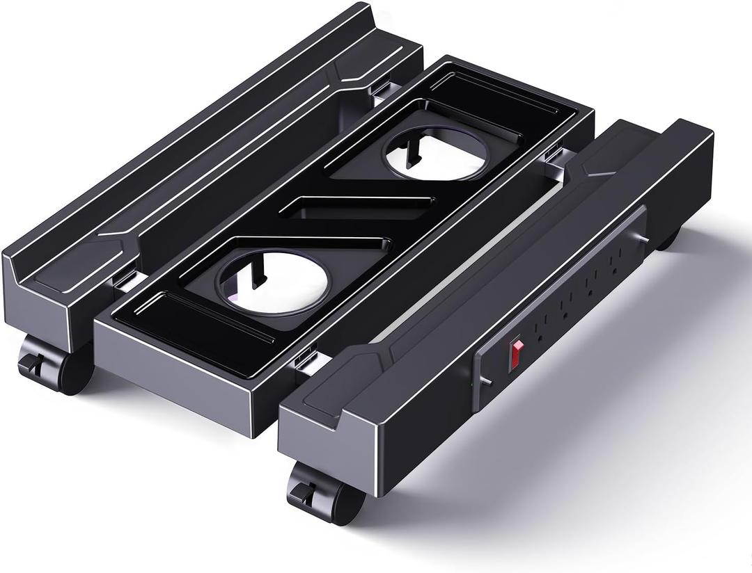 Adjustable Computer Tower Stand with Charging Station, PC Stand for Floor, Mobile CPU Holder with 4 Caster Wheels Fits Most PC Tower, Under Desk CPU Holder for Office,Gamers and Students