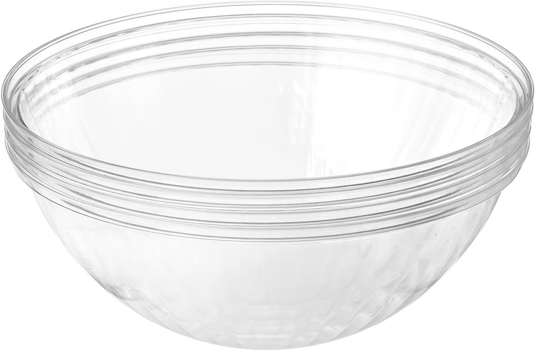 Prestee 4 Pack Clear Plastic Serving Bowls 150 Oz - Large Round Punch Bowl and Plastic Bowls for Parties, Salads, Chips, and Catering - Durable Disposable Serving Bowl for Events and Buffets