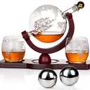 PONPUR Gifts for Men Dad Valentines Day, Whiskey Decanter Globe Set with 2 Ball Stones & 2 Glasses, Anniversary Birthday Gifts for Him Husband Boyfriend Brother, Cool Stuff Gift for Bourbon Scotch