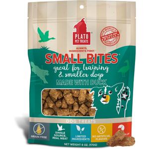 Plato Pet Treats Air Dried Small Bites Dog Treats, Natural Bite Sized Real Meat & Duck, Grain Free & High Protein, Made in the USA, 6oz (6 Ounce (Pack of 1))