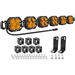 Willpower 40 inch 180W Amber Straight Curved Adjustable & Linkable LED Light Bar with Wiring, Spot Flood Beam Off Road 4X4 Driving Fog Lights for 12V 24V Vehicle 6WD Car UTV SUV Truck Tractor Trailer