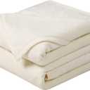 EASELAND Soft Queen Size Blanket Winter Warm Fuzzy Microplush Lightweight Thermal Fleece Blankets for Couch Bed Sofa,90x90 Inches,Ivory