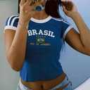 Vintage Graphic Baby Tees for Women Brazil Shirt Y2k Tops Baby Crop Tees 90s Summer Going Out Tops Streetwear Shirts (Blue, M)