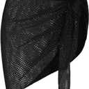 ZAFUL Sarong Coverups for Women Beach Vacation Fishnet See Thru Tie Side Bathing Suit Cover Up Mini Skirt (1-Black, One Size)