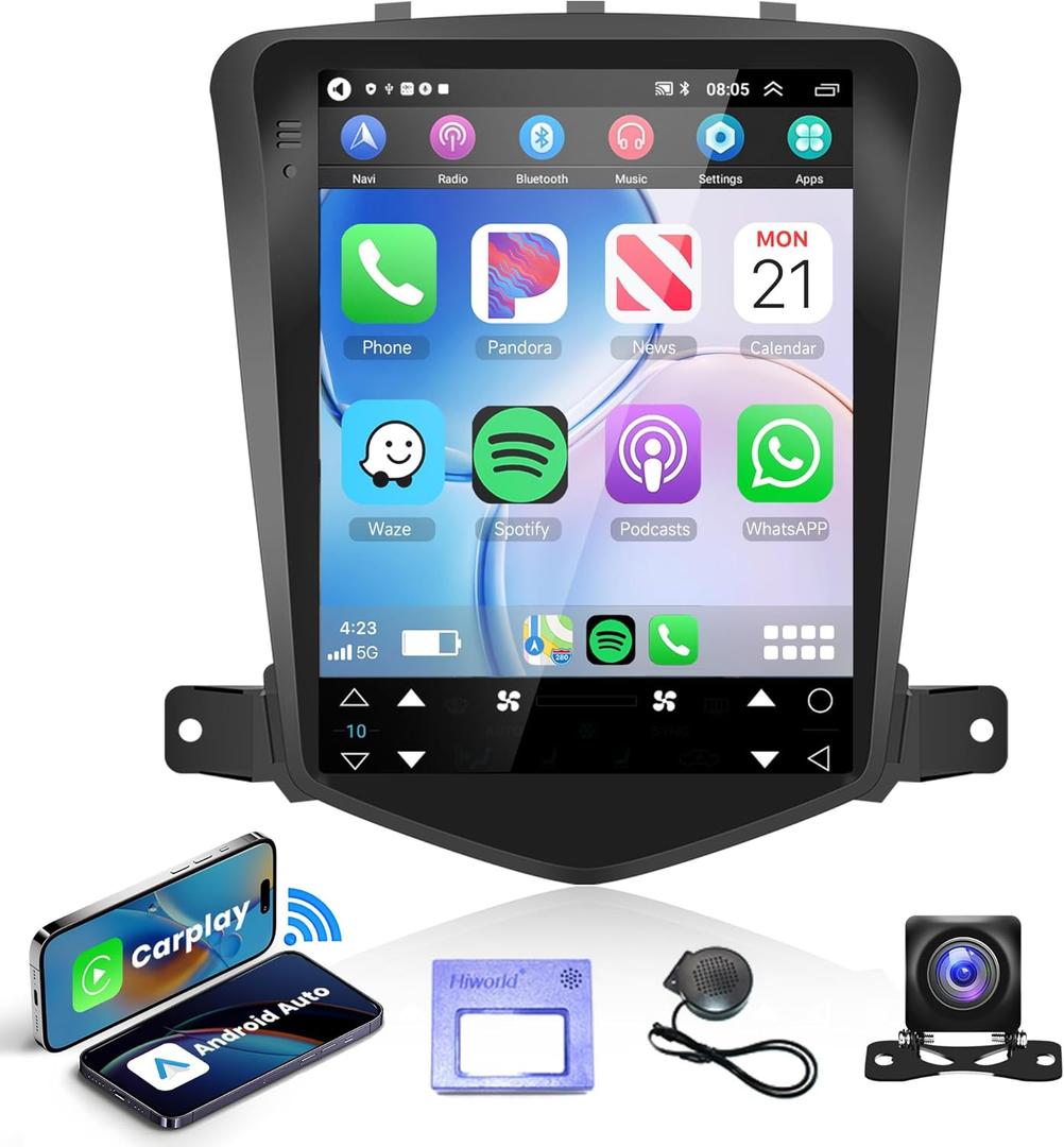 Android Car Radio Car Stereo for Chevrolet Cruze J300 2008 2009 2010 2011 2012 with Wireless Carplay Android Auto, 9.7'' Touch Screen Head Unit WiFi GPS Bluetooth FM RDS HiFi AHD Rear Camera SWC