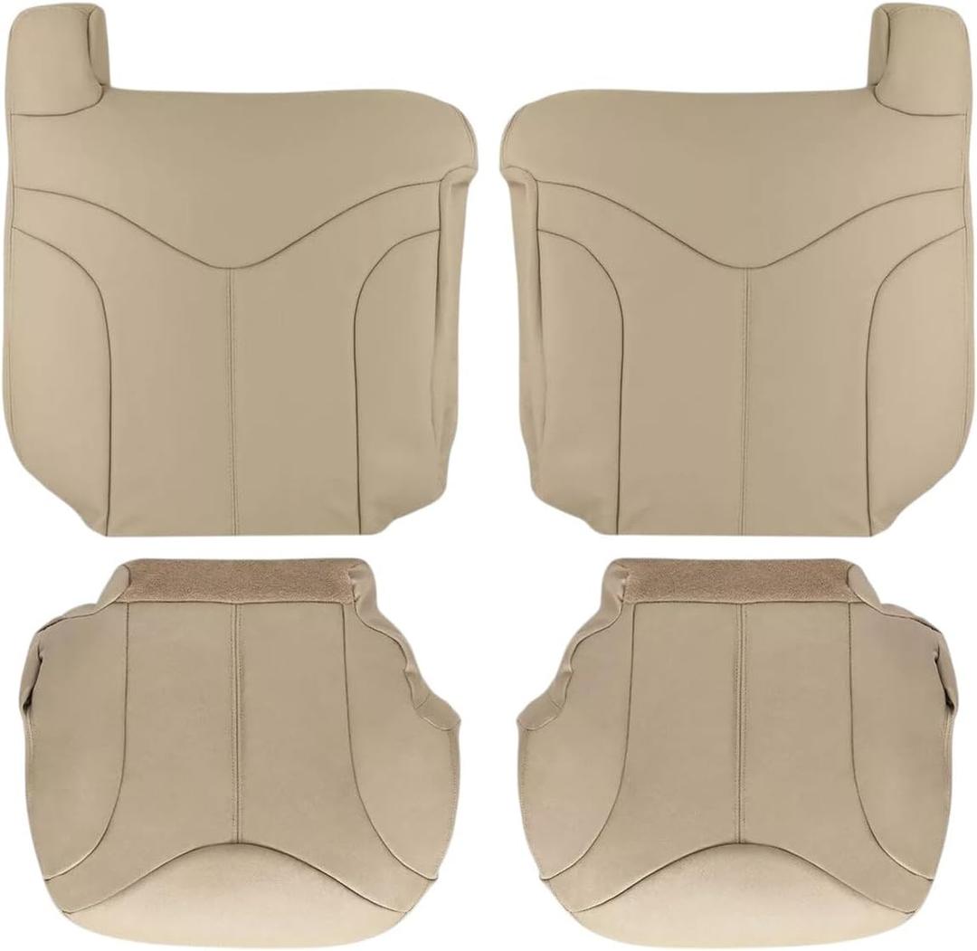 Auto Seat Replacement, Compatible with 2000 2001 2002 GMC Yukon 1500 2500 XL XLT SLT SLE Leather Seat Cover Replacement in Shale Tan Driver Bottom Replacement Seat Cover (Genuine Leather - Pack of 1)