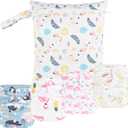 HappyFlute 9 Sets Newborn Baby Cloth Pocket Diapers Adjustable Reusable for Baby Boys and Girls(6-33 pounds,0-3 Years),One Wet Bag+4Diapers and 4Inserts (AD08)