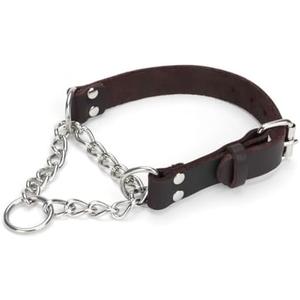 LOIIHEII Martingale Collar for Dogs No-Pull Adjustable Training Collar with Stainless Steel Chain - Genuine Leather Anti-Slip Design for Small,Medium,Large Breed Dogs - Brown (M)