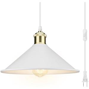 LYOOWNG Plug in Pendant Light, Bigger Hanging Lights with Plug in Cord On/Off Switch, 13FT Industrial Plugin Hanging Light, Vintage Pendant Lights Fixture, White
