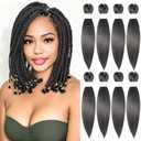Braiding Hair 12 Inch Pre Stretched Color 2 Short Straight Crochet Braids Yaki Texture Synthetic Hair 8 Packs (2#/Off Black)