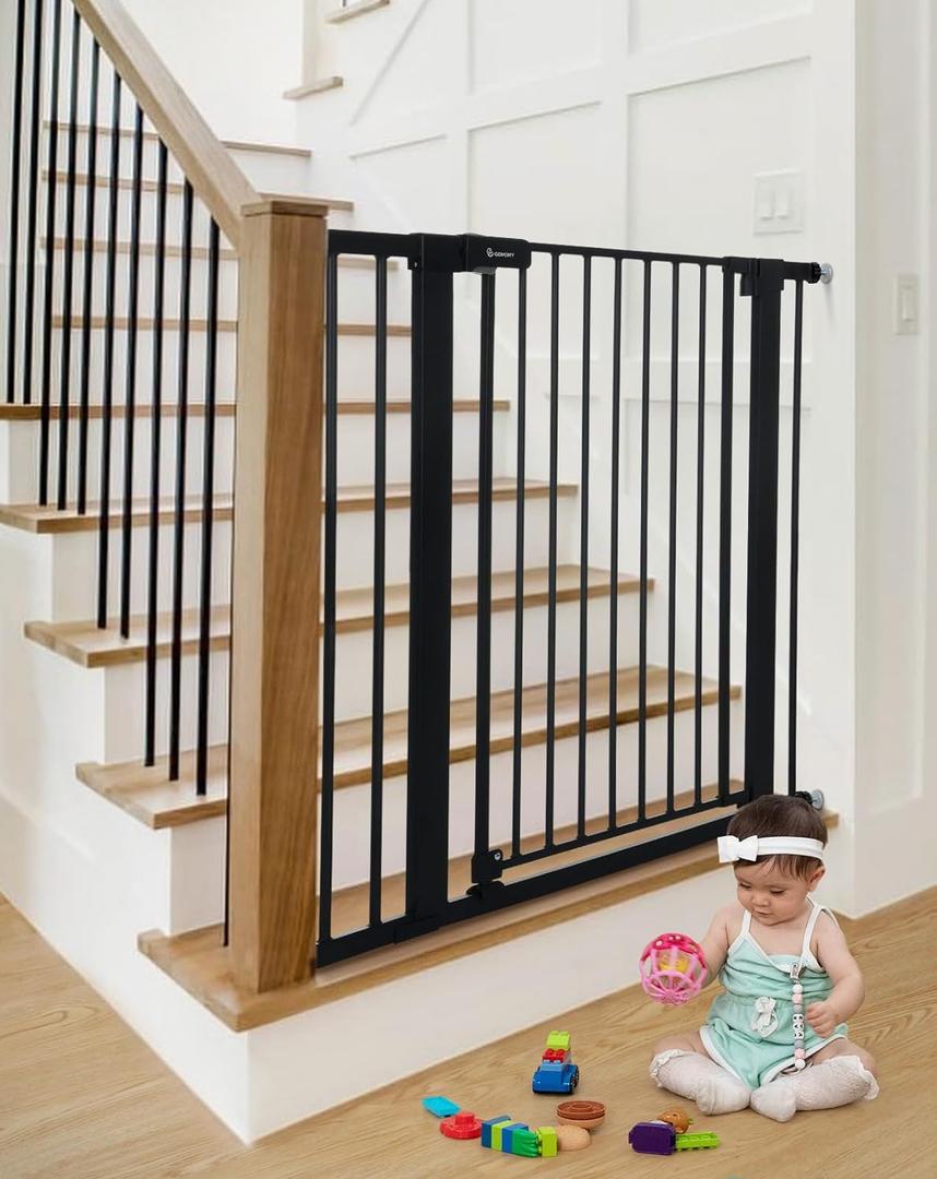 COMOMY 36" Extra Tall Baby Gate for Stairs Doorways, Fits Openings 29.5" to 40.6" Wide, Auto Close Sturdy Safety Dog Gate for House, Pressure Mounted Easy Walk Through Pet Gate with Door, Black (36"Tall 40.6"Wide)