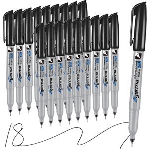 Cgerma Ultra Fine Point Permanent Markers Black, 18 Pack Ultra Fine Tip Markers, Waterproof, Quickly Dry, No bleed, Works on Plastic, Wood,Stone, Metal and Glass for School Office Home