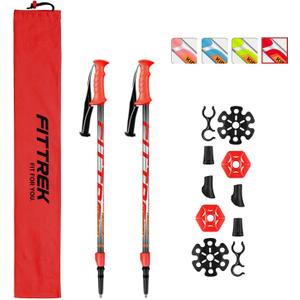 Hiking Poles for Kids - Ultralight Nordic Walking Sticks - Telescopic Child Trekking Poles Collapsible 2 Pack (red)